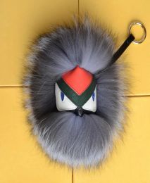 Lanyards FEN Real Fur Pom Poms Bug Little Bag Charm Genuine Pompom Keychain Car Jewelry Pendant DI