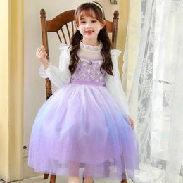 Girl Dresses Ice Snow 2 Princess Dress Purple Gradient Long Sleeve Children Clothing Birthday Performance Wear Bybsf
