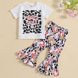 Clothing Sets Wholesale 2024 Short-Sleeved Girls' Summer Cotton T-shirt Letter Printing Bell-Bottom Pants Suit