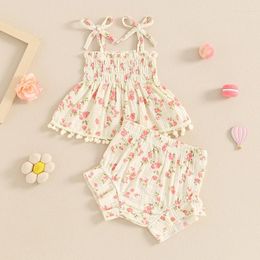 Clothing Sets Baby Girl Summer Clothes Set Fashion Born Infant Sleeveless Tie Strap Floral Tops Ruffle Shorts 2Pcs For Toddler Outfits