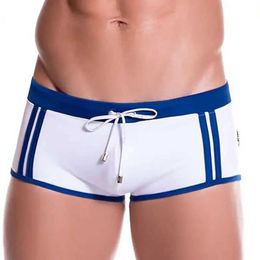 Men's Swimwear Mens Low Rise Sexy Sport Swimwear Swim Trunk Boxer Brief Bikini Swimsuit Quick Dry Bathing Suits Surf BoardShorts Beach Shorts Y240517