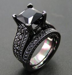 Arrival Black Gold Plated Jewelry Ring Set AAA Black Cubic Zircon Stone Ring Set Women Wedding Rings Size 567891011 2105248055131