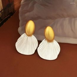 Stud Earrings S925 Silver Needle Light Luxury Exaggerated Coloured Fan Shaped Shell Women's Holiday Style Vintage Temperament Jewellery