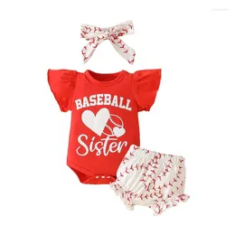 Clothing Sets Summer Born Baby Infant Girl Clothes Baseball Letter Printing Bodysuits Shorts Hairband Outfits 0-18 Months