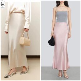 Skirts High End French Style Acetic Acid Ice Silk Satin Fishtail Slimming Half Body Women's Summer Retro Drape Wrap Buttocks A-line Lon