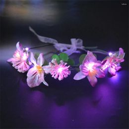 Party Decoration Women Girl LED Light Up Glow Flower Headband Princess Glowing Bride Wreath Crown Ribbon Luminous Wedding Christmas Navidad