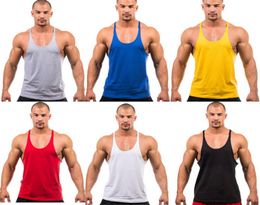 Whole Cotton Gym Tank Top Mens Bodybuilding Stringer Tops Undershirt Fitness Vest Muscle Sleeveless Singlet Racerback Top8611360