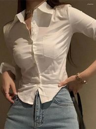 Women's Blouses Summer Korean Fashion Design Office Uniform Top Shirts Sexy Solid Colour Short Shirt For Slim Fit Waist Collection