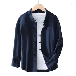 Men's Casual Shirts Chinese Style Spring And Summer Linen Long Sleeved Shirt For Loose Fitting Fashion Trend Top Men