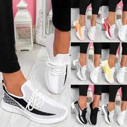 Casual Shoes Women's Vulcanized Knitted Sneakers Large 43 Round Toe Walking Flat Bottom Non Slip