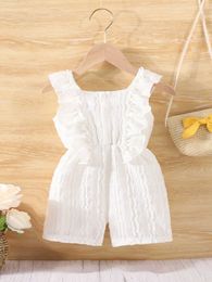 Rompers Summer Baby Girls New Foreign Style Simple Comfortable Breathable Cute White Knitted Jacquard Tank Top Jumpsuit Short Casual Jumpsuit d240516