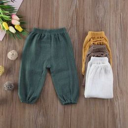 Trousers Pudcoco children girls boys clothing bottom pleated underwear baby underwear LooseCotton linen pants Trousers d240517