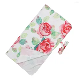 Blankets Born Infant Baby Rose Flower Swaddle Blanket Soft Sleeping Muslin Wrap Headband