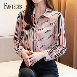 Women's Blouses FANIECES Camisas Women Clothing Striped Print Chiffon Shirts Summer Vintage Fashion Casual Tops Turn-down Collar Cardigan