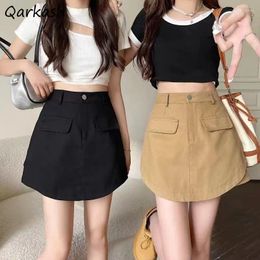 Skirts Women High Waist Sweet Mini Korean Style Solid All-match Summer Fashion Streetwear Casual Office Ladies Elegant