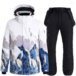 Skiing Jackets 2024 Winter Ski Suit Women Waterproof Warm Snowboard Jacket Men Set Thickened Overalls Hooded Pants