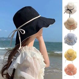 Berets Summer Women Bucket Hat Fashion Big Brim Foldable Solid Sun Hats Outdoor Beach Visor Caps Anti-UV Panama Cap Fisherman