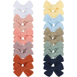 Baby Girls Hair Clips Bowknot Barrettes Hairpins Boutique Bows with Whole wrap Clip Kids Cute Cloth Bowknot Hair Accessories Solid Colour 2pcs/Pair YL2858