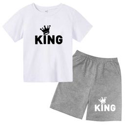 Clothing Sets 2024 Summer Style Letter King Pattern T-shirt Boys and Girls Children Cool Top Boys and Girls Children 3D T-shirt Fashion Casual T-shirt Set WX