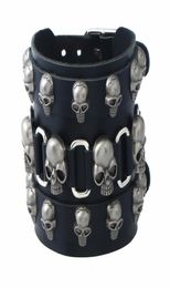 Trendy Punk Rock Bracelets Colour black PRB001 Leather Woven Accessory Male Fashion Alloy Skull Rivets Beaded Hip Hop Charm Jewe2985258