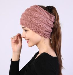New Autumn Spring Womens Knitted Hair Band Widened Wash Head Cover Air Top Ponytail Wool Hat5215260
