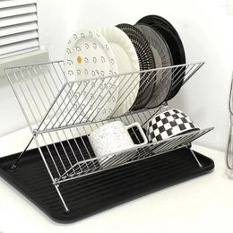 Kitchen Storage Korean Style Drainage Basket Kitche Plate Bowl Drain Rack Stainless Steel Desktop Bookshelf Placed Decoration