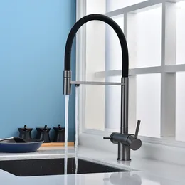 Kitchen Faucets High Quality Brass Sink Faucet With Purified Water Pull Out Direct Drinking Gun Grey Black Brushed