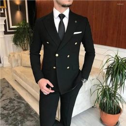 Men's Suits Black Men Slim Fit Double Breasted Elegant Business Groom Wedding Party Dress Tailor Costume Homme Mariage 2 Pieces