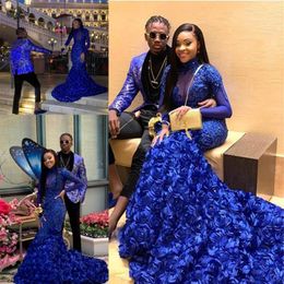 Royal Blue Prom Dresses Mermaid Long Sleeve Formal Pageant Holidays Wear Graduation Evening Party Gowns Custom Made Plus Size 244Q