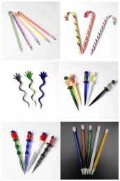6 Types of Colorful Glass Wax Dab Tool Smoking Pencil Dabber Tools For Waxes Oil Tobacco Banger Nails Rig Bong Water Pipe ZZ