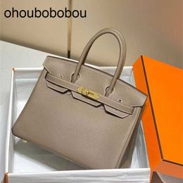 Handmade Handbag Handbag Leather Luxurys Bag Top 2024 Classic Wax Thread Togo Calf Litchi Pattern Genuine Women's Lock Buckle Cy