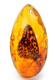KiWarm 54cm Beautiful Amber Butterfly Insects Stone Pendant Necklace Gemstone for DIY Jewellery Pendant Crafts7764069