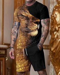 Summer Men Set Animal Lion 3d Printed Oversized T Shirt Short Pants 2 Piece Suit Casual Outfits Fashion Designer Man Clothing 240513