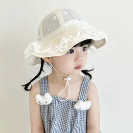 Caps Hats White Lace Baby Girl Hat Summer Kids Bucket Hats for Girls Wind Rope Princess Children Cap Toddler Infant Accessories 1-3Y Y240517