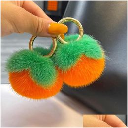 Keychains Lanyards Mini Real Persimmon Pendant Keychain Women Cute Toy Handbag Car Key Ornaments Girl Trinket Gift Accessories Drop De Otwh6