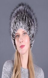 Good Elastic Natural y Faux Silver Fox Fur Hat New Winter Women Knitted Real Rabbit Fur Hats Lady Real Fur Cap Wholesale Y2006192464616