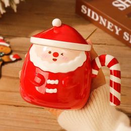 Mugs Creative Hand-painted Santa Claus Ceramic Mug Christmas Decoration Home Drinkware Cute Coffee With Lid Spoon Year Gift