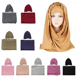 Ethnic Clothing 2Pcs Set Muslim Women Beads Hijab Scarf Turban Cap Head Wraps Eid Islamic Headscarf (1 1 Shawl) With Matching Undercap