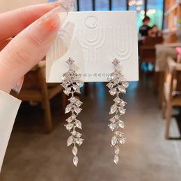 Dangle Chandelier New Fashion Shining Cube Water Diamond Womens Cute Earrings Luxury Zirconia Long Tassel Pendant Earrings Bridal Wedding Jewellery Gifts d240516