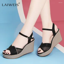 Sandals Black Luxury Wedge For Women's 2024 Platform Fish Mouth Cross Strap Fashion Shoes Female Summer Buckle Sandal