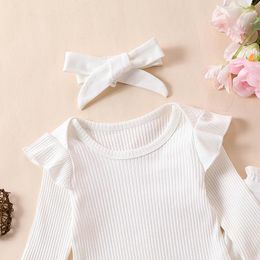 Clothing Sets Born Outfits Baby Girl Ribbed Long Sleeve Romper Solid Ruffle Bodysuit Belted Pants Headbands Fall Winter Clothes