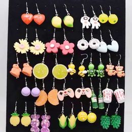 Dangle Chandelier Womens resin handmade cartoon colored flower bee turtle game board RIO Cocktai donut love drop earrings fun gift d240516