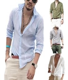 Mens Button Up Shirts Long Sleeve Beach Casual Cotton Summer Lightweight Tops Plain Fitted Soft Linen Breathable Men039s324i8442022553558