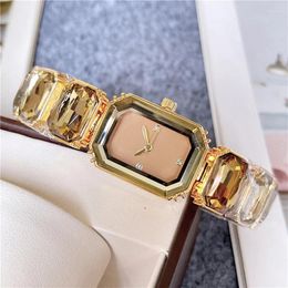 Wristwatches Fashion Brand Wrist Watches Women Girl Beautiful Rectangle Colorful Gems Design Steel Metal Band Clock S72 03