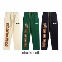 Rhude High end designer trousers for Street Fashion Letter Casual Pants Sports Guard Pants Mens and Womens Towel Embroidered Loop Pants With 1:1 original labels