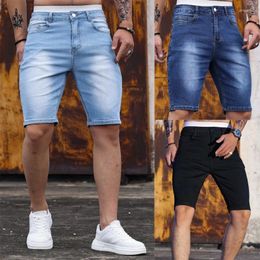 Men's Jeans Summer Shorts For Men Fashion Slim Straight Denim Stretch Dark Blue Pants Casual Male Clothes Hombre