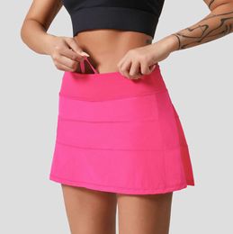 Lu Women Sports Yoga kjolar Träning Shorts Zipper veckad tennisgolfkjol Anti Exponering Fitness Kort med Pocket 1135ES
