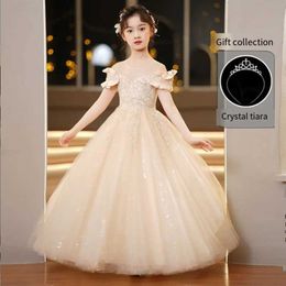 Girl's Dresses White Wedding Dress Girl Long Lace Princess Dress Birthday Dress Girl Christmas Dress 3-12 Years Old WX