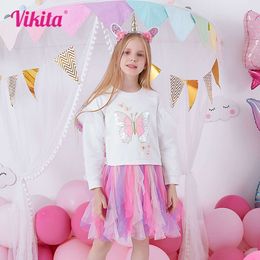 VIKITA Kids Dresses For Girls Thick Cotton Toddlers Winter Sequin Butterfly Flying Sleeve Children Princess Dress Clothing L2405