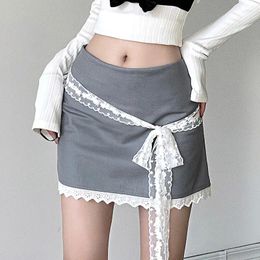 Skirts Lace-trimmed High-waisted Mini Skirt Fashionable Girl Preppy Fashion Y2k Slim Hip Korean Style Streetwear